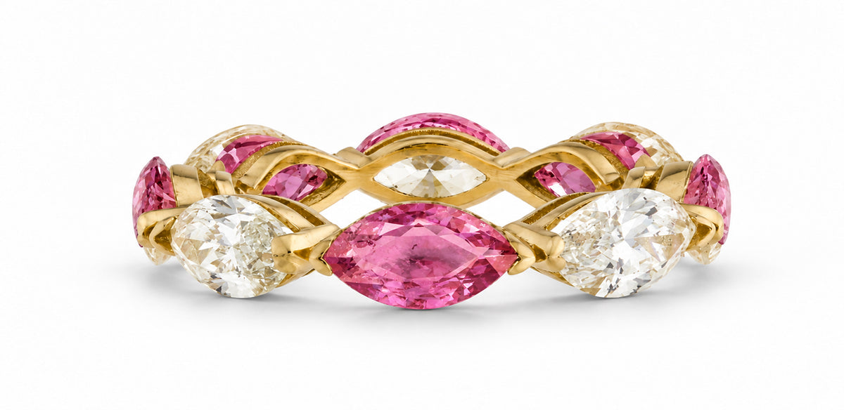 Custom made stackable diamond and pink sapphire anniversary eternity rings 2026 7