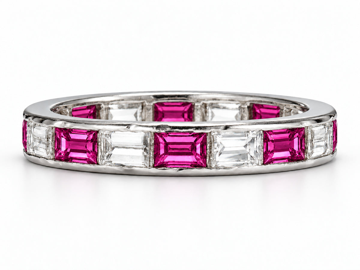 Custom made stackable diamond and pink sapphire anniversary eternity rings 2026 9