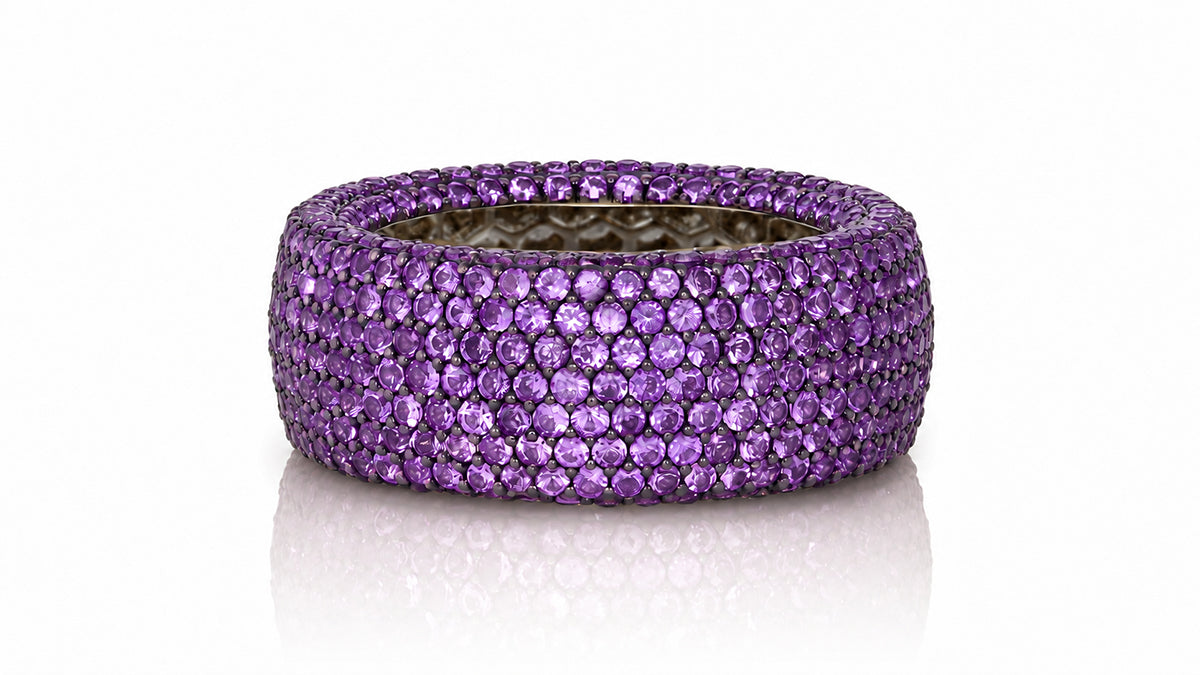 Custom made stackable diamond and purple sapphire anniversary eternity rings 2026 10