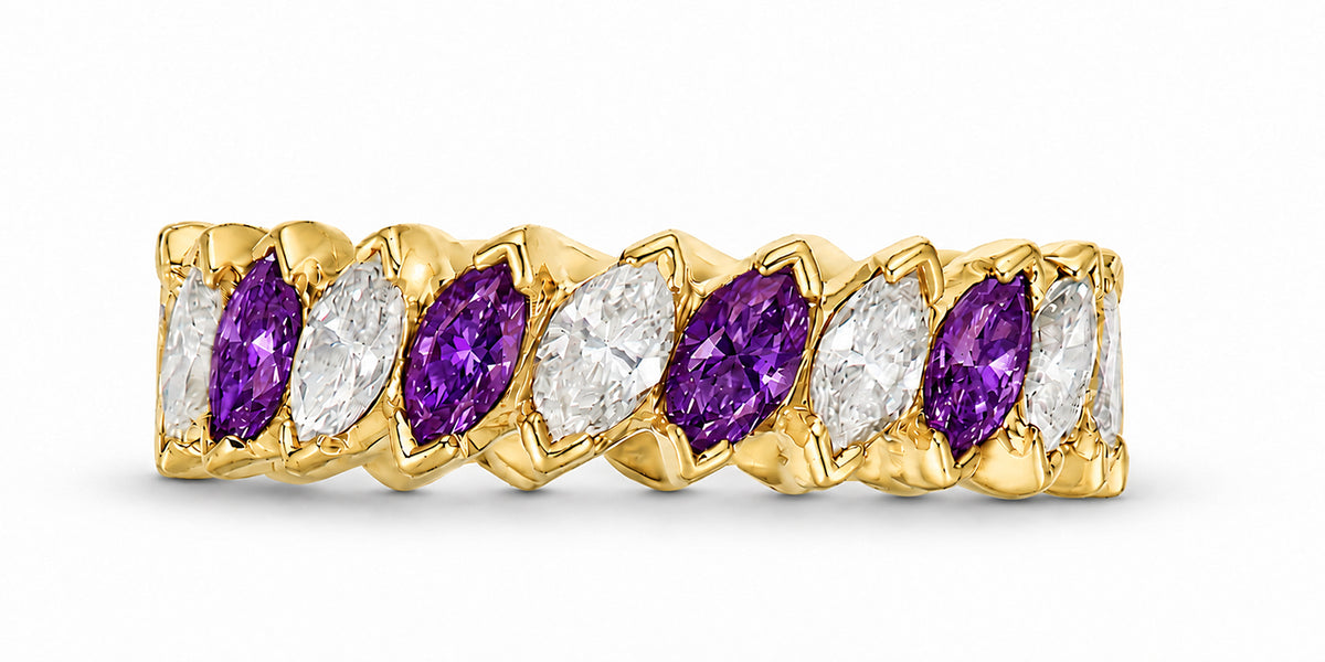 Custom made stackable diamond and purple sapphire anniversary eternity rings 2026 15