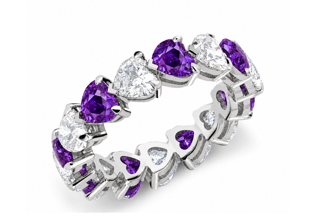 Custom made stackable diamond and purple sapphire anniversary eternity rings 2026 16