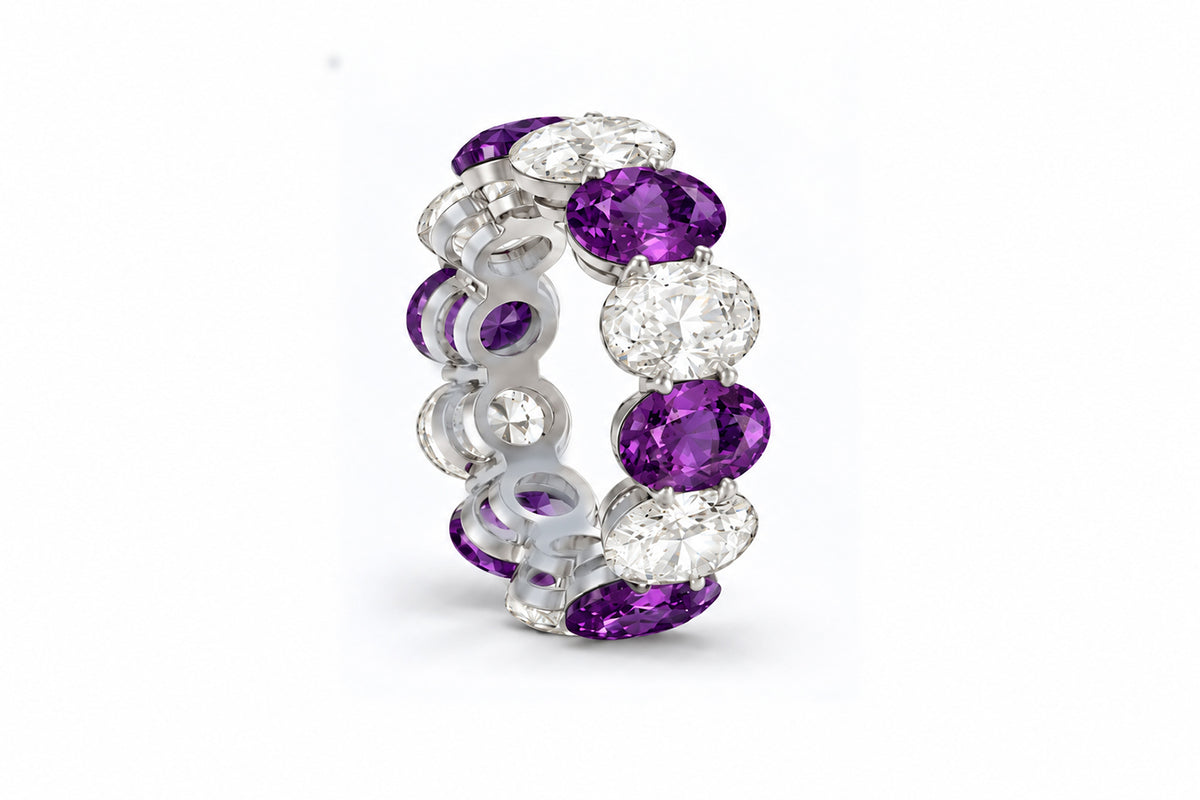 Custom made stackable diamond and purple sapphire anniversary eternity rings 2026 21