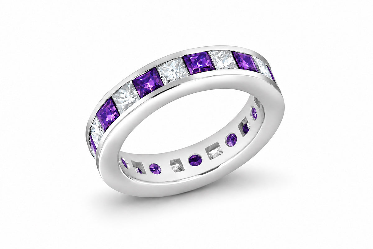Custom made stackable diamond and purple sapphire anniversary eternity rings 2026 25