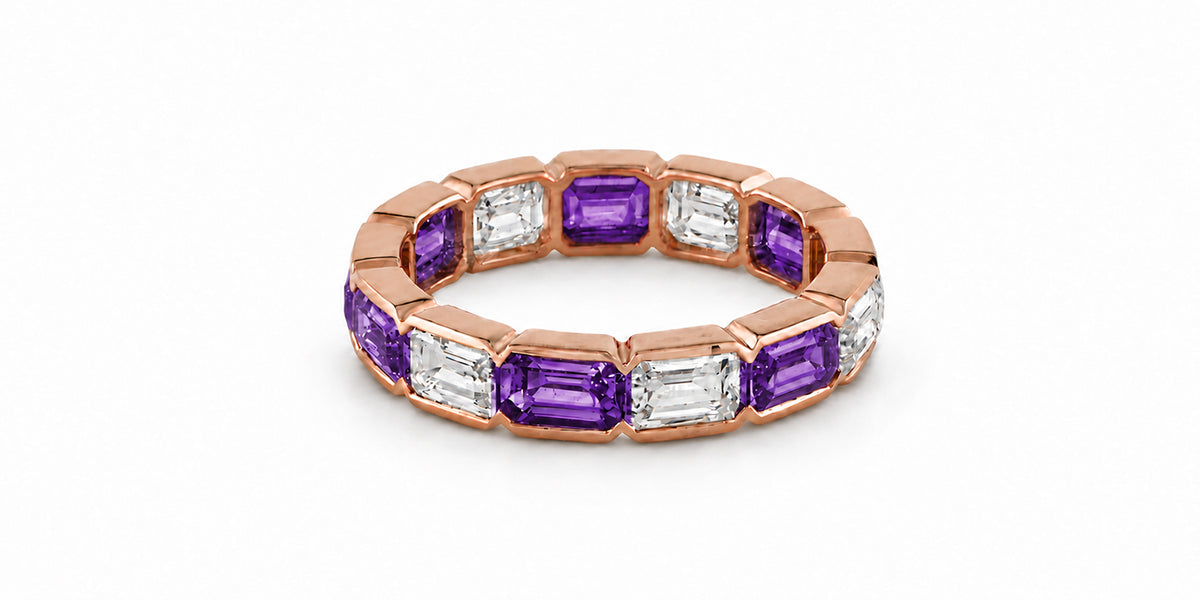 Custom made stackable diamond and purple sapphire anniversary eternity rings 2026 27