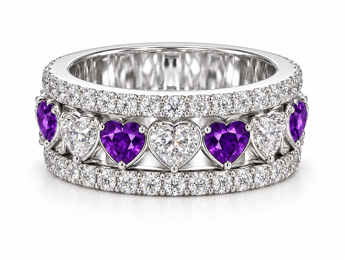 Custom made stackable diamond and purple sapphire anniversary eternity rings 2026 3
