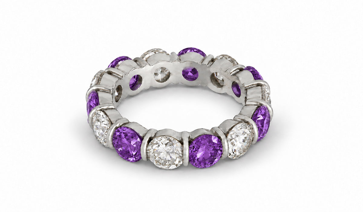 Custom made stackable diamond and purple sapphire anniversary eternity rings 2026 37