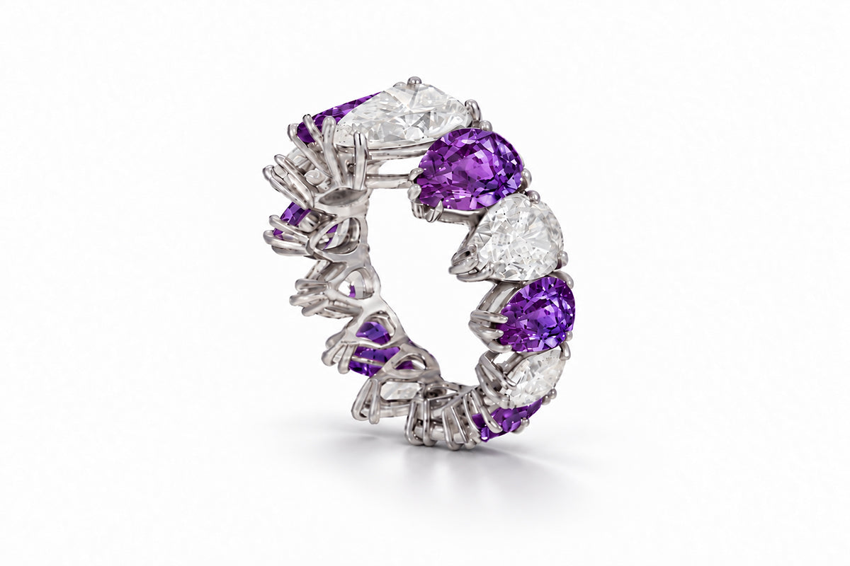 Custom made stackable diamond and purple sapphire anniversary eternity rings 2026 8