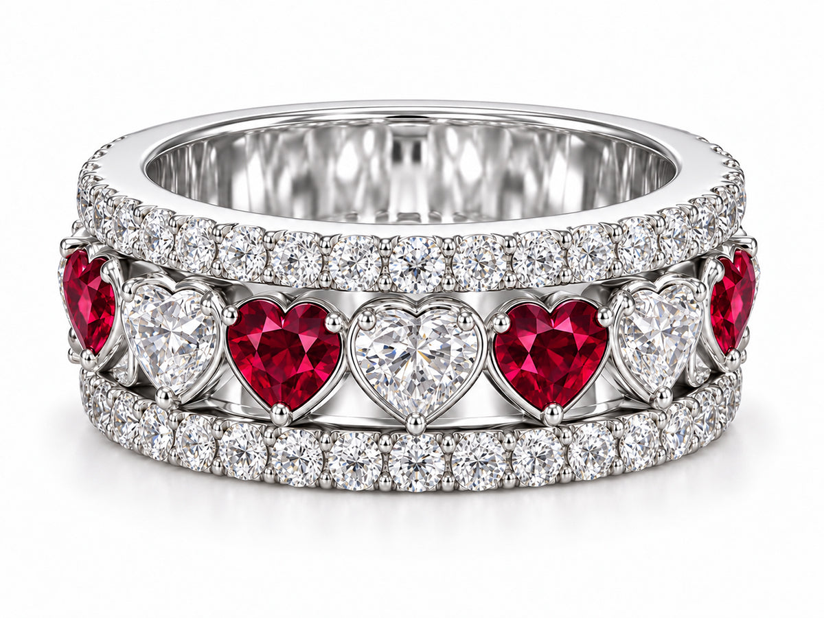 Custom made stackable diamond and ruby anniversary eternity rings 2026 3