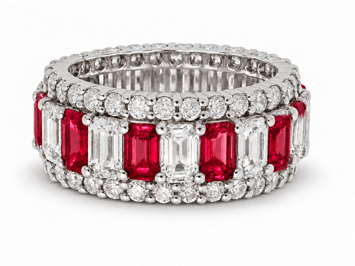 Custom made stackable diamond and ruby anniversary eternity rings 2026 34