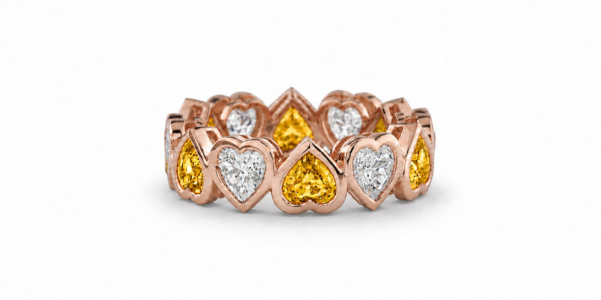 Custom made stackable diamond and yellow sapphire anniversary eternity rings 2026 24