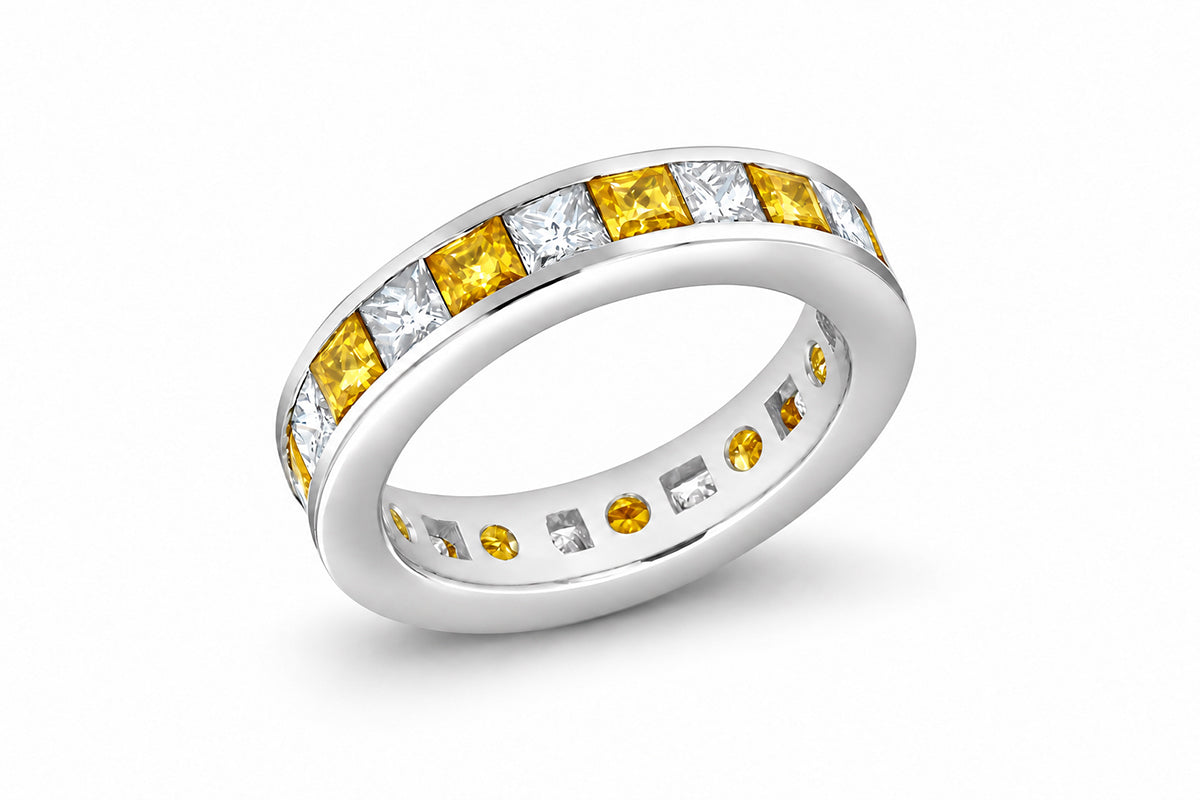 Custom made stackable diamond and yellow sapphire anniversary eternity rings 2026 25