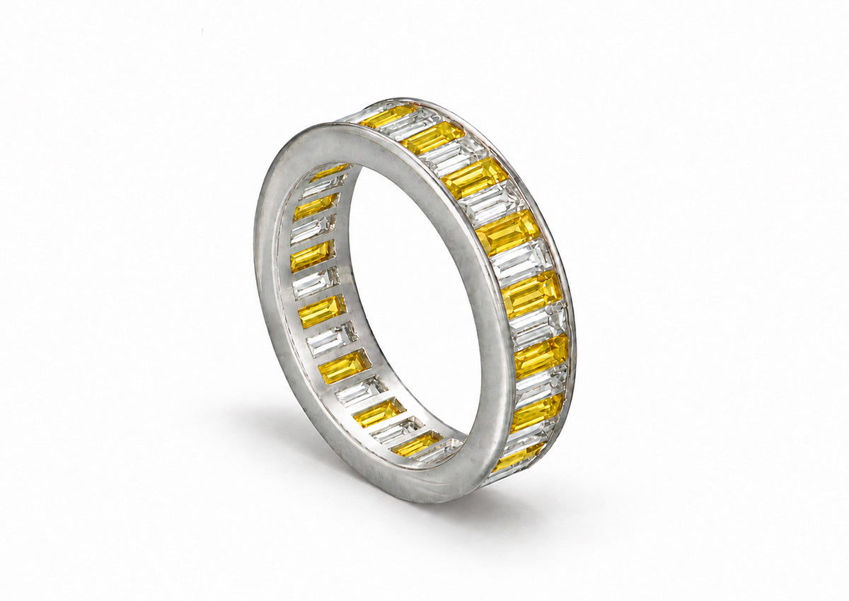 Custom made stackable diamond and yellow sapphire anniversary eternity rings 2026 26