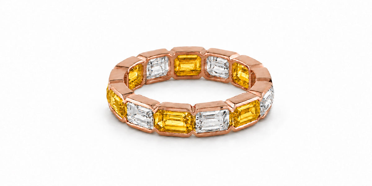 Custom made stackable diamond and yellow sapphire anniversary eternity rings 2026 27
