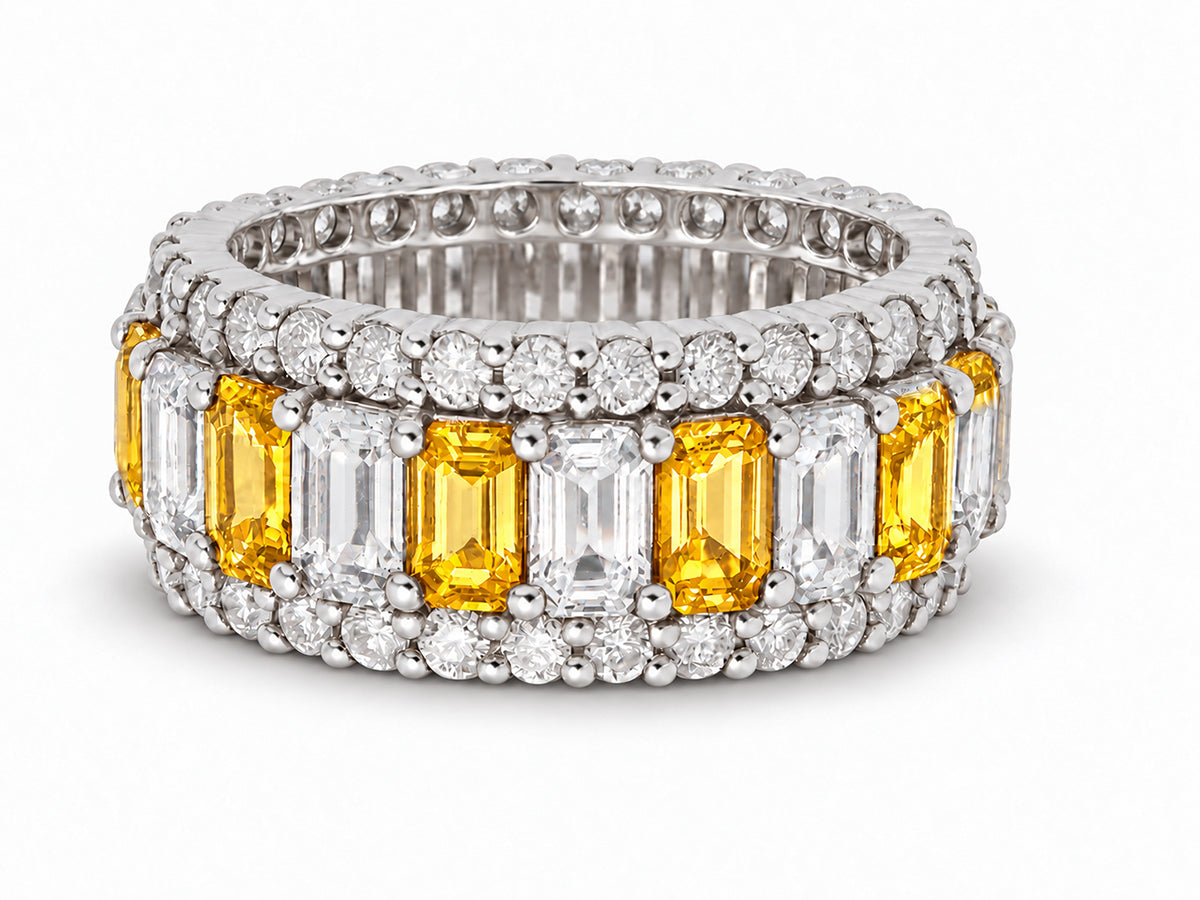 Custom made stackable diamond and yellow sapphire anniversary eternity rings 2026 34