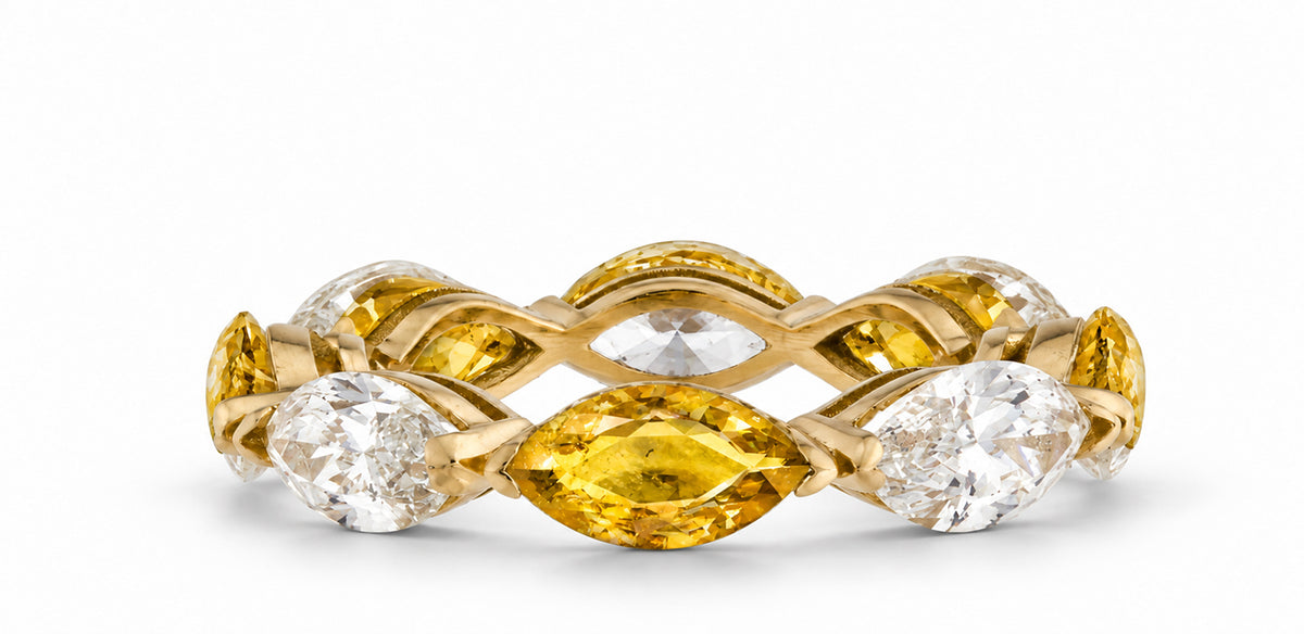Custom made stackable diamond and yellow sapphire anniversary eternity rings 2026 7