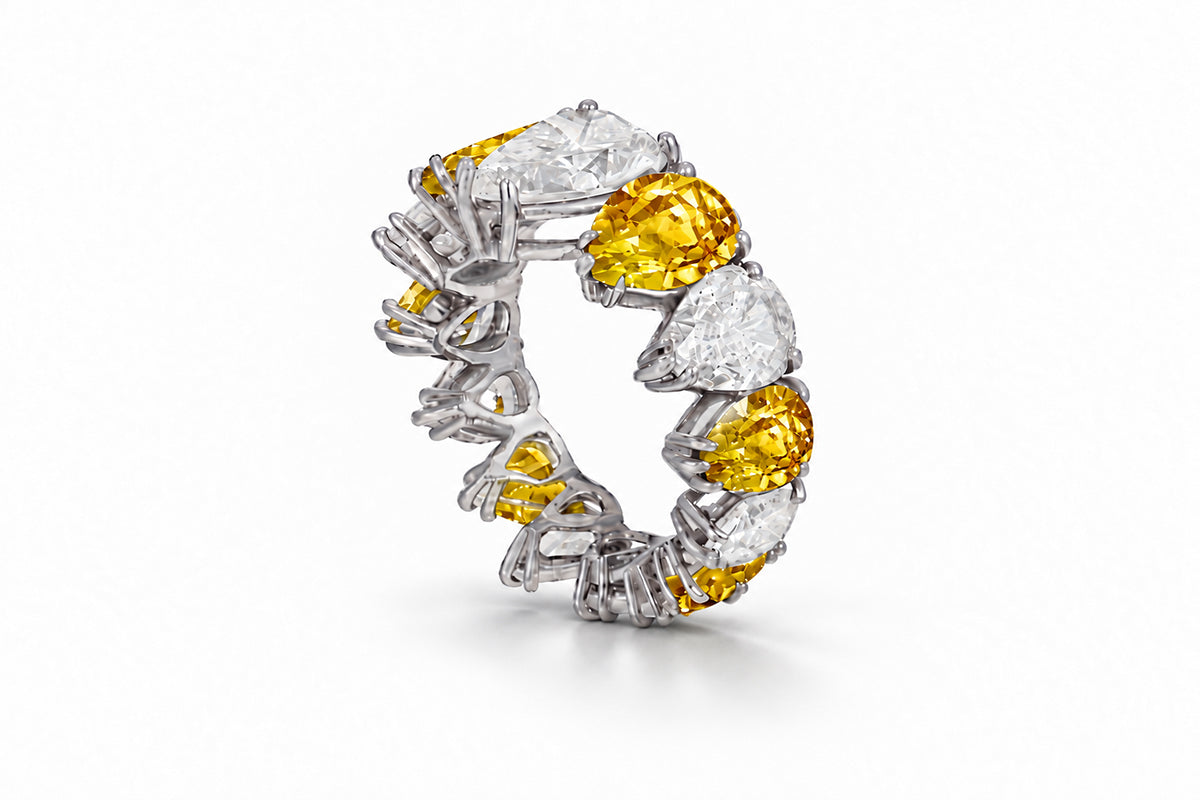 Custom made stackable diamond and yellow sapphire anniversary eternity rings 2026 8