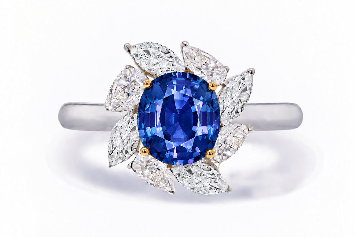 Custom made unique handcrafted non tradional diamond and blue sapphire engagement rings 2026 1