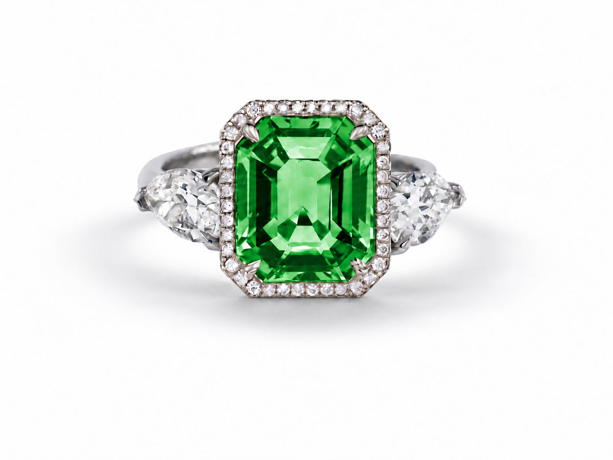Custom made unique handcrafted non tradional diamond and green sapphire engagement rings 2026 2