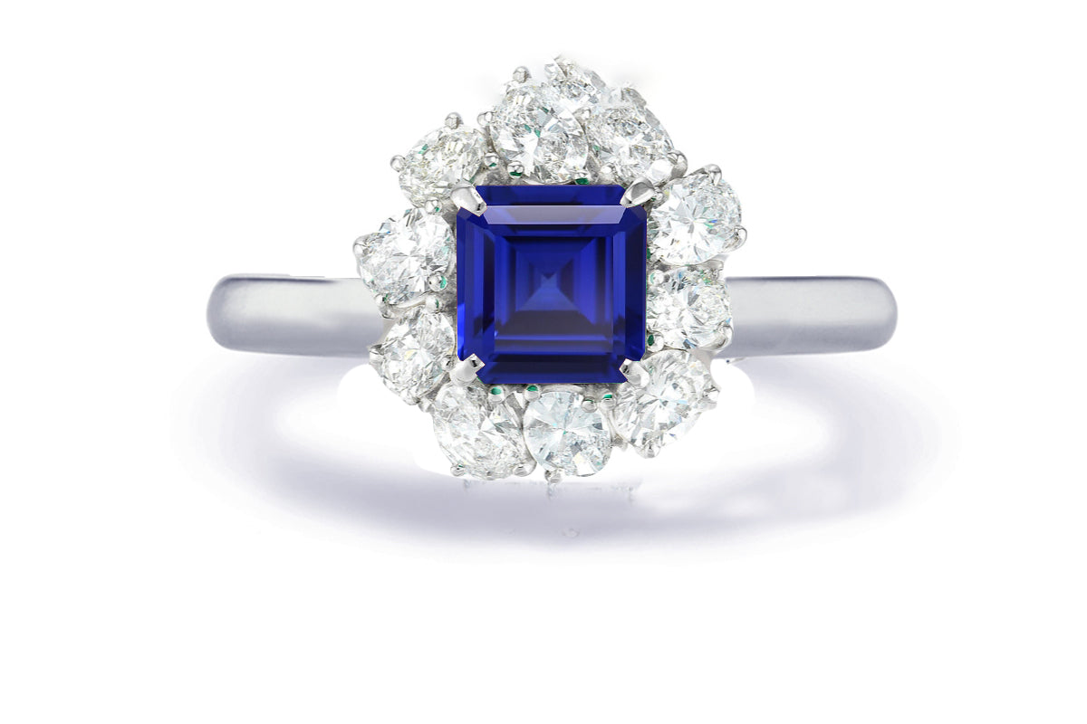 Custom made unique non traditional dream blue sapphire and diamond engagement rings 18