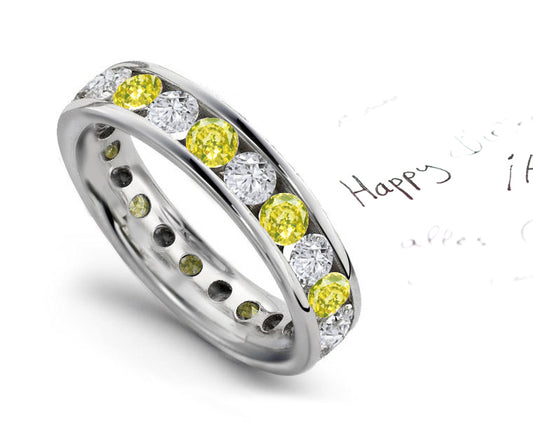 eternity ring handcrafted with alternating yellow and white diamonds