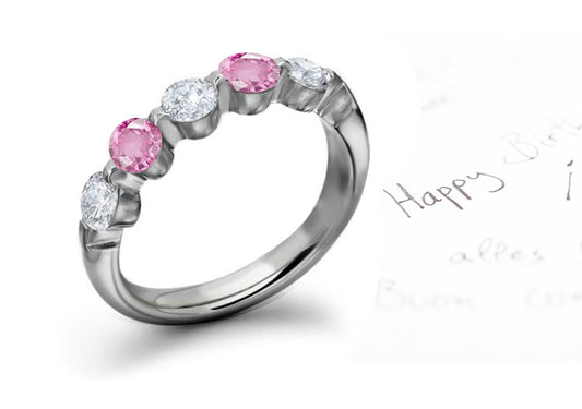 anniversary ring with alternating round pink sapphires and diamonds