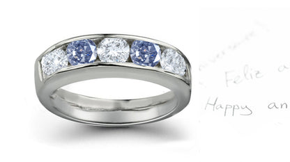 Anniversary ring with alternating with fancy blue and white diamonds
