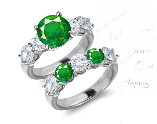 bridal set with alternating round emeralds and diamonds