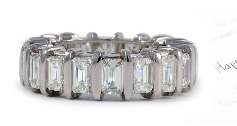 eternity ring bar set with emerald cut diamonds