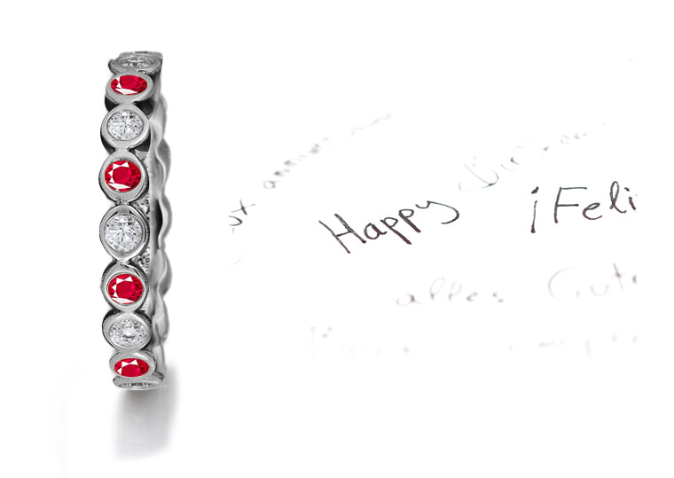 stackable eternity ring alternating with bezel set round rubies and diamonds