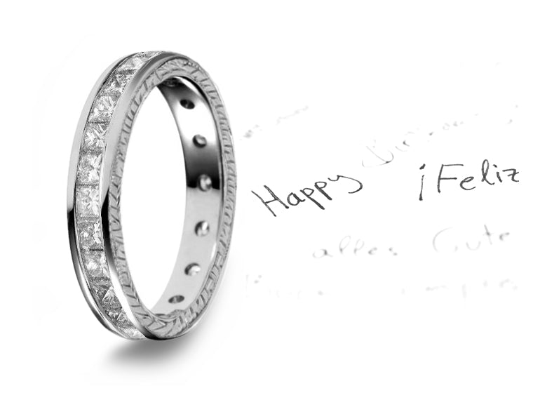 stackable eternity ring with asscher cut diamonds and round diamond accents