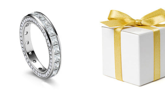 stackable eternity ring with princess cut and round diamonds
