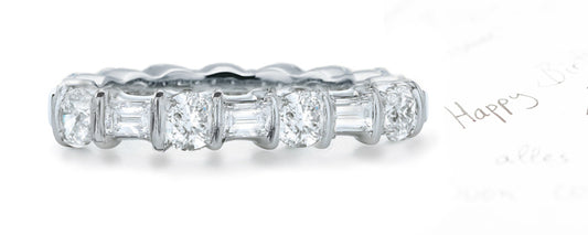 eternity ring bar set with baguette and round diamonds
