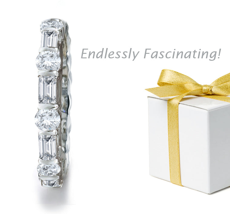 eternity ring bar set with baguette and round diamonds