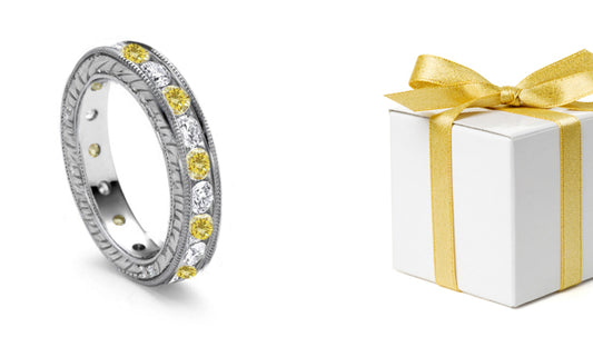 stackable eternity ring channel set with alternating fancy yellow and white diamonds