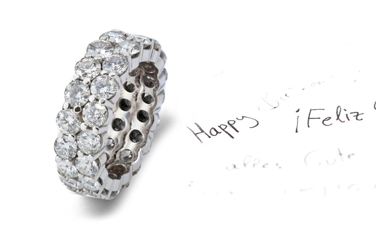 stackable 2 row eternity ring prong set with round diamonds