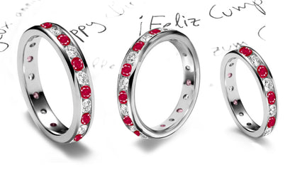 eternity ring channel set with round rubies and diamonds