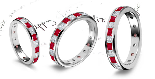 eternity ring channel set with square rubies and diamonds
