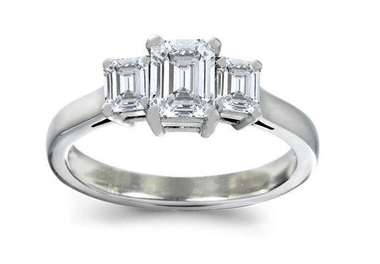 Three Stone Emerald Cut Diamond Engagement Ring 2.00 Carats TW