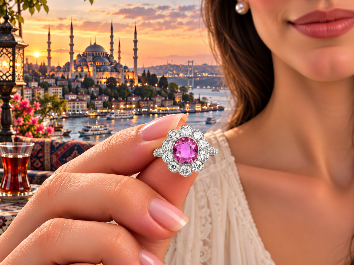 1210 custom made vintage inspired pink sapphire and diamond floral halo engagement rings