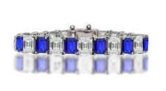 1 custom unique alternating emerald cut blue sapphire and diamond tennis bracelet