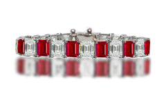 1 custom unique alternating emerald cut ruby and diamond tennis bracelet