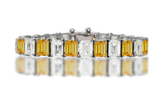 1 custom unique alternating emerald cut yellow sapphire and diamond tennis bracelet