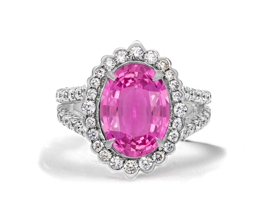 10 custom made pink sapphire and diamond vintage halo engagement rings