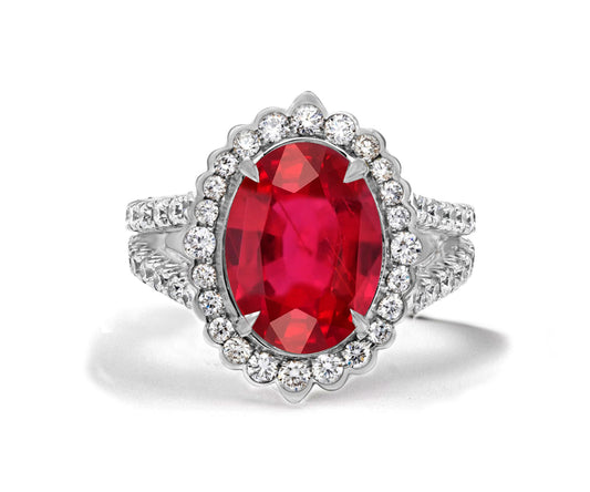 10 custom made ruby and diamond vintage halo engagement rings