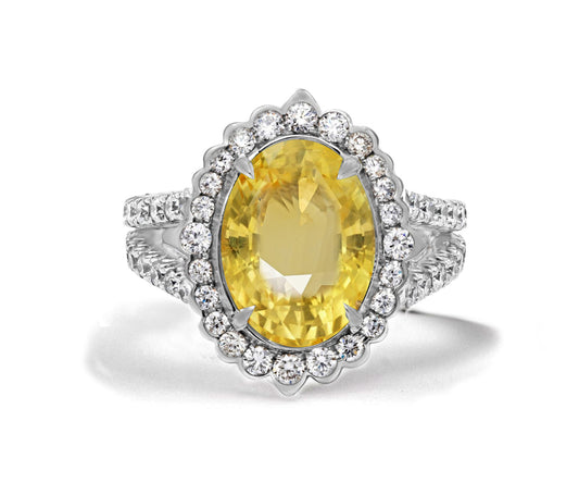 10 custom made yellow sapphire and diamond vintage halo engagement rings