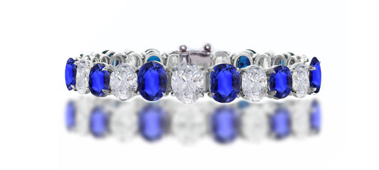 10 custom unique alternating oval blue sapphire and diamond tennis bracelet