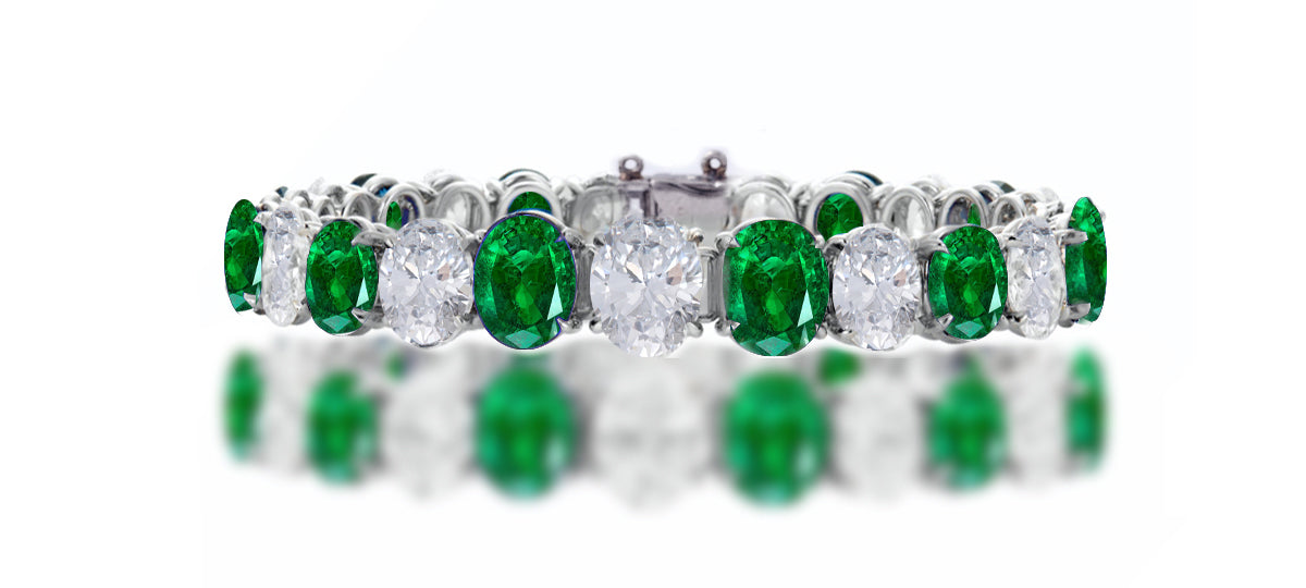 10 custom unique alternating oval emerald and diamond tennis bracelet