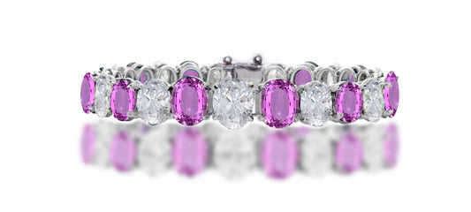 10 custom unique alternating oval pink sapphire and diamond tennis bracelet