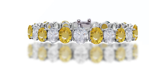 10 custom unique alternating oval yellow sapphire and diamond tennis bracelet