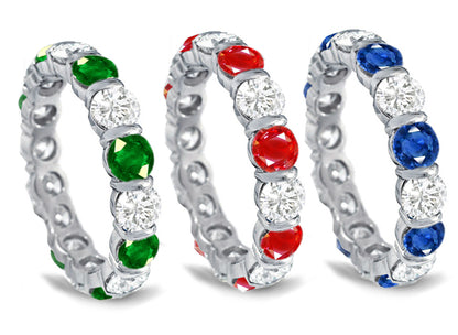 eternity ring bar set with round emeralds and diamonds